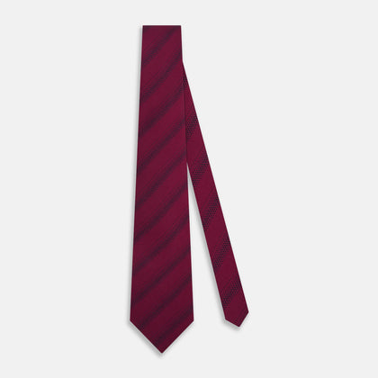 Burgundy Dotted Stripe Printed Silk Tie Image 1