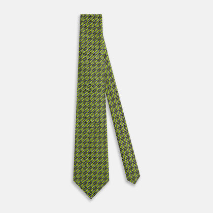 Lime Green Hatched Mosaic Printed Silk Tie Image 1