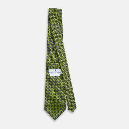 Lime Green Hatched Mosaic Printed Silk Tie Image 3