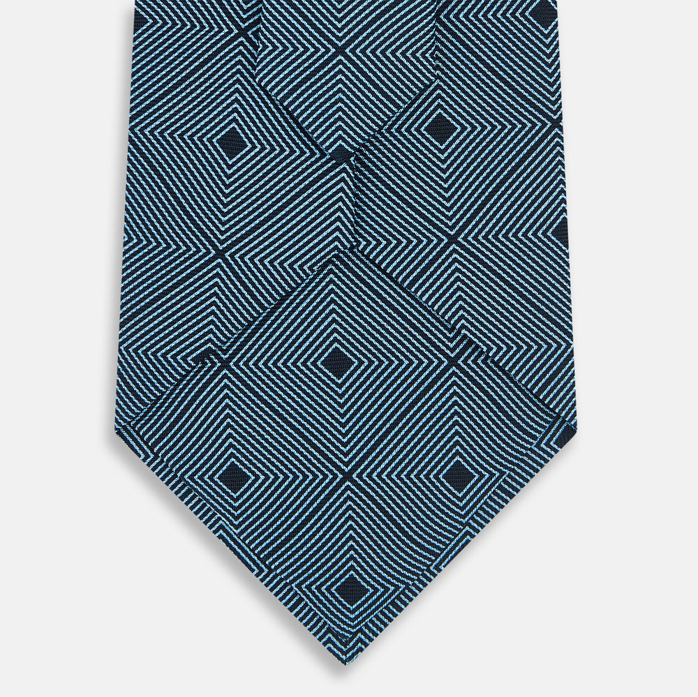 Blue and Navy Concentric Diamond Printed Silk Tie OS