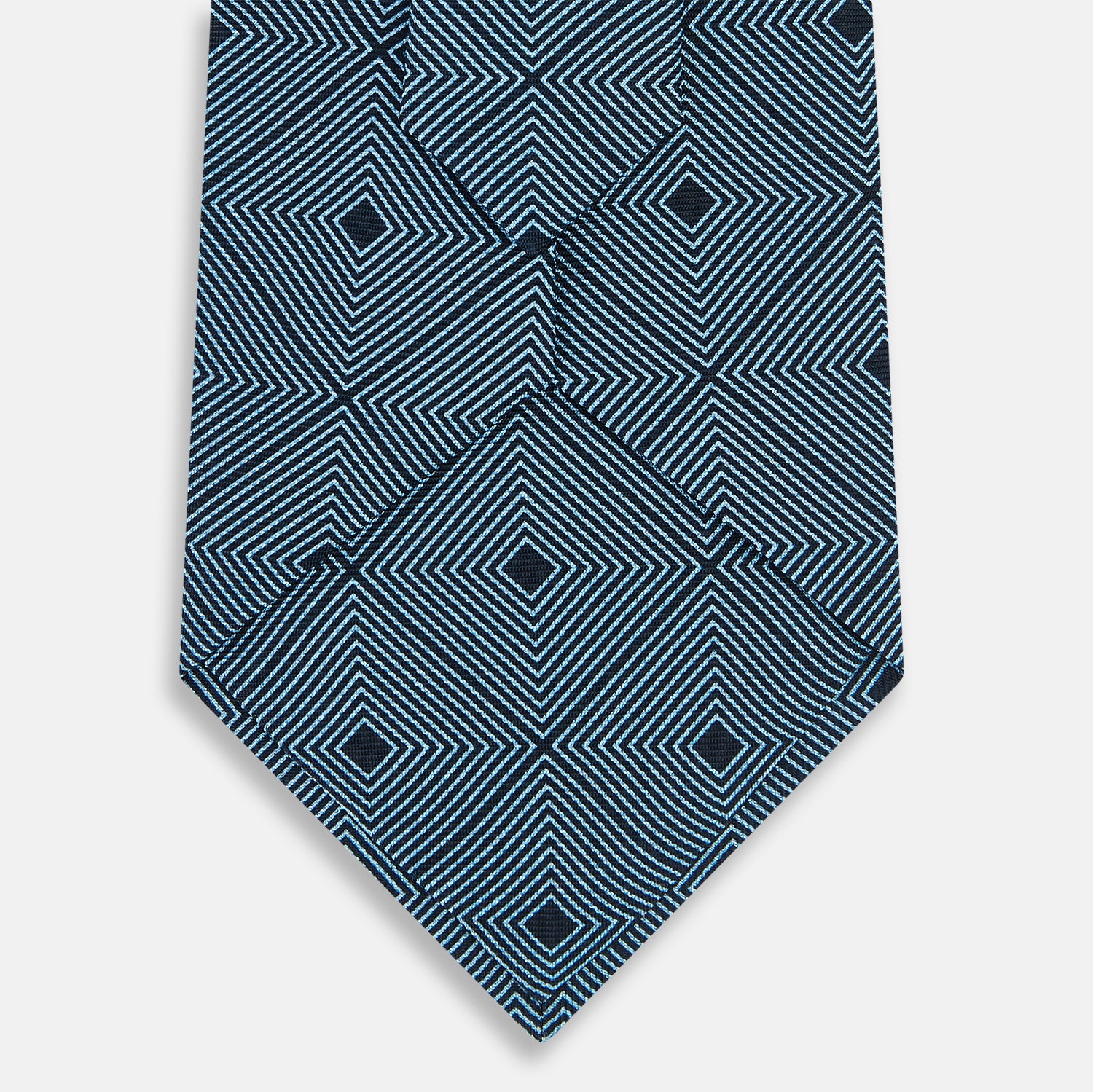 View 3 of product Blue and Navy Concentric Diamond Printed Silk Tie OS