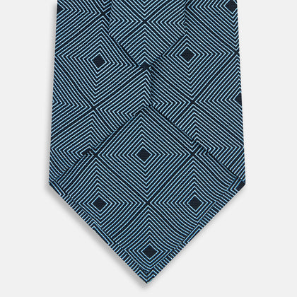 Blue and Navy Concentric Diamond Printed Silk Tie Image 2