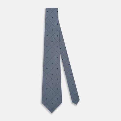 Pale Blue and Navy Concentric Diamond Printed Silk Tie Image 1