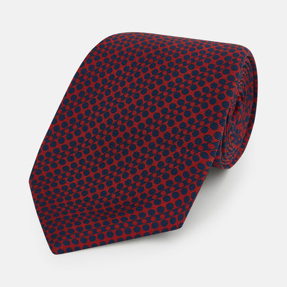 Red Micro-Dot Bar Printed Silk Tie