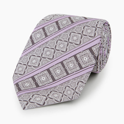 Ash and Lilac Medallion Bar Printed Silk Tie Image 4