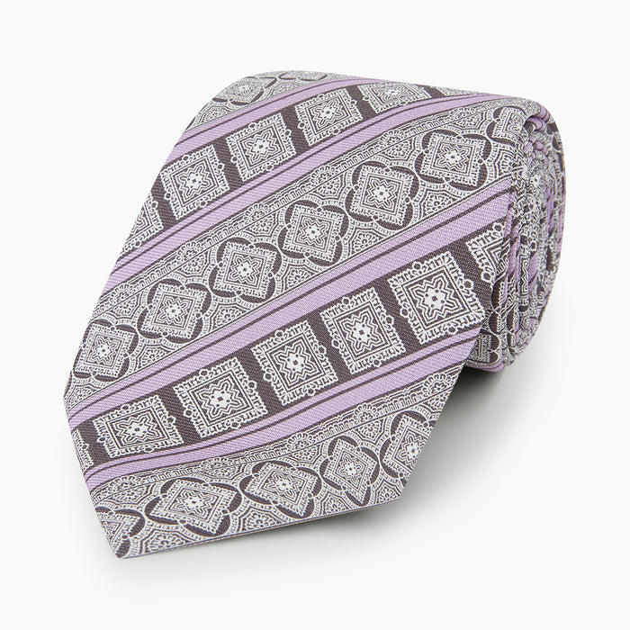Ash and Lilac Medallion Bar Printed Silk Tie Image 4