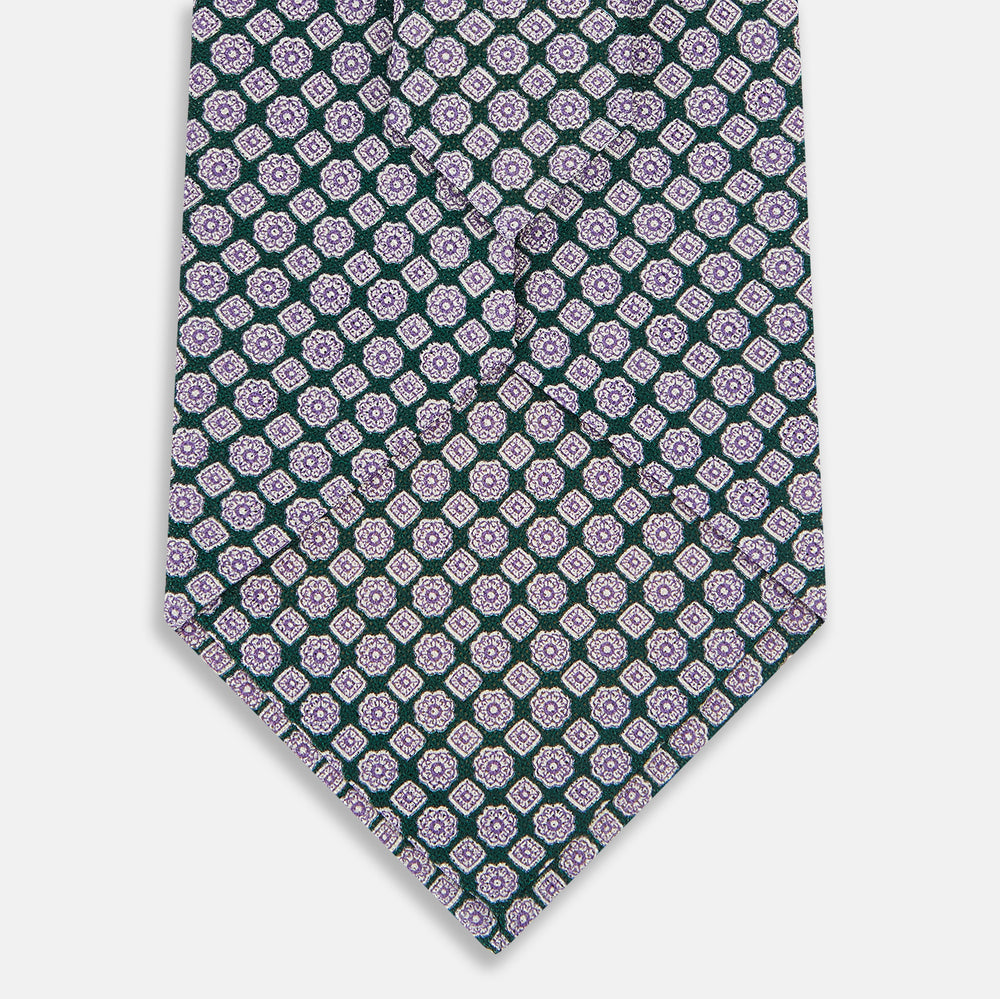 Purple and Forest Green Rosette Medallion Printed Slik Tie OS