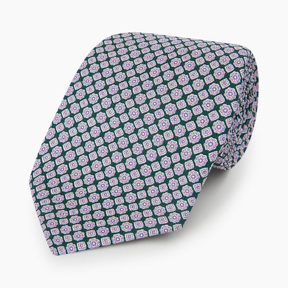 Purple and Forest Green Rosette Medallion Printed Slik Tie Image 4