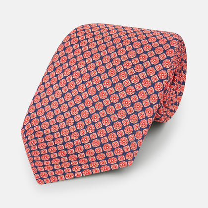 Tulip Red and Blue Rosette Medallion Printed Slik Tie