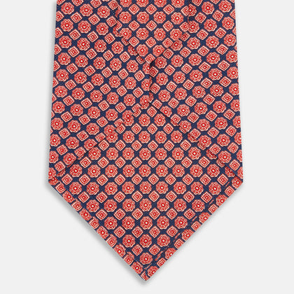 Tulip Red and Blue Rosette Medallion Printed Slik Tie Image 2