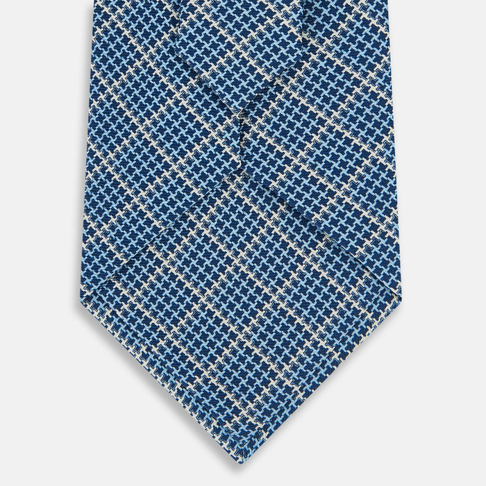 Light Blue Houndstooth Check Printed Silk Tie Image 2