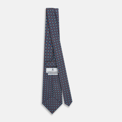 Azzurro Contrasting Rosette Medallion Printed Silk Tie Image 3