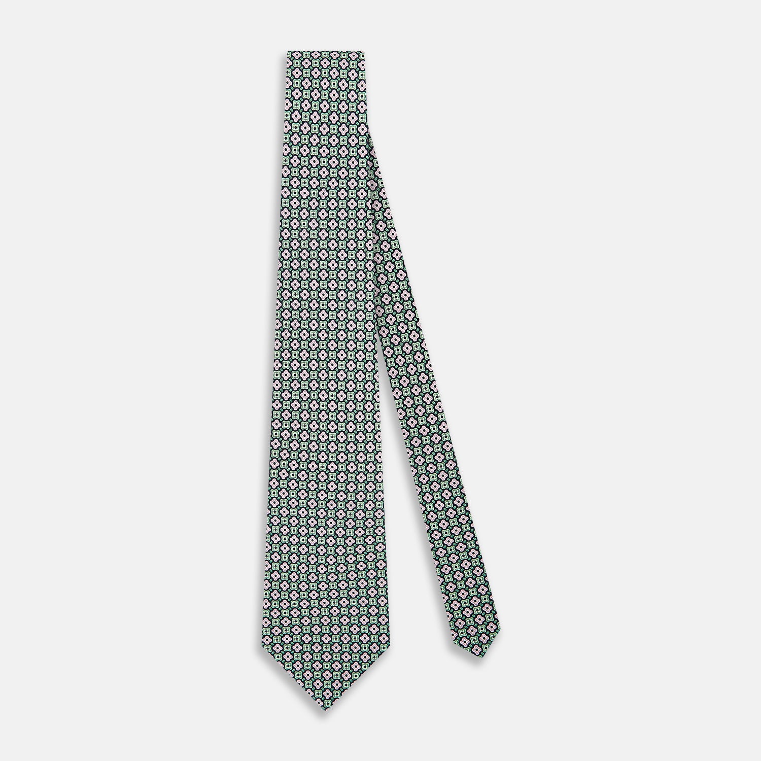 View 2 of product Kelly Green and Pink Abstract Quatrefoil Foulard Printed Silk Tie OS