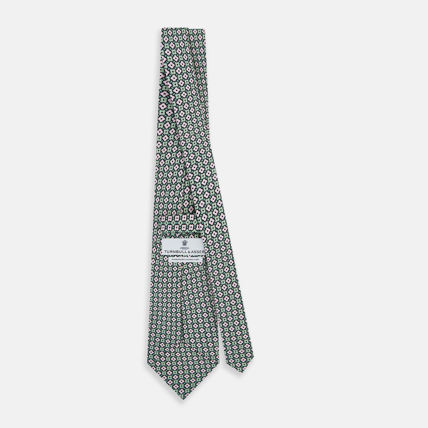 View 4 of product Kelly Green and Pink Abstract Quatrefoil Foulard Printed Silk Tie OS