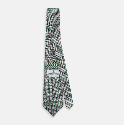 Kelly Green and Pink Abstract Quatrefoil Foulard Printed Silk Tie Image 3