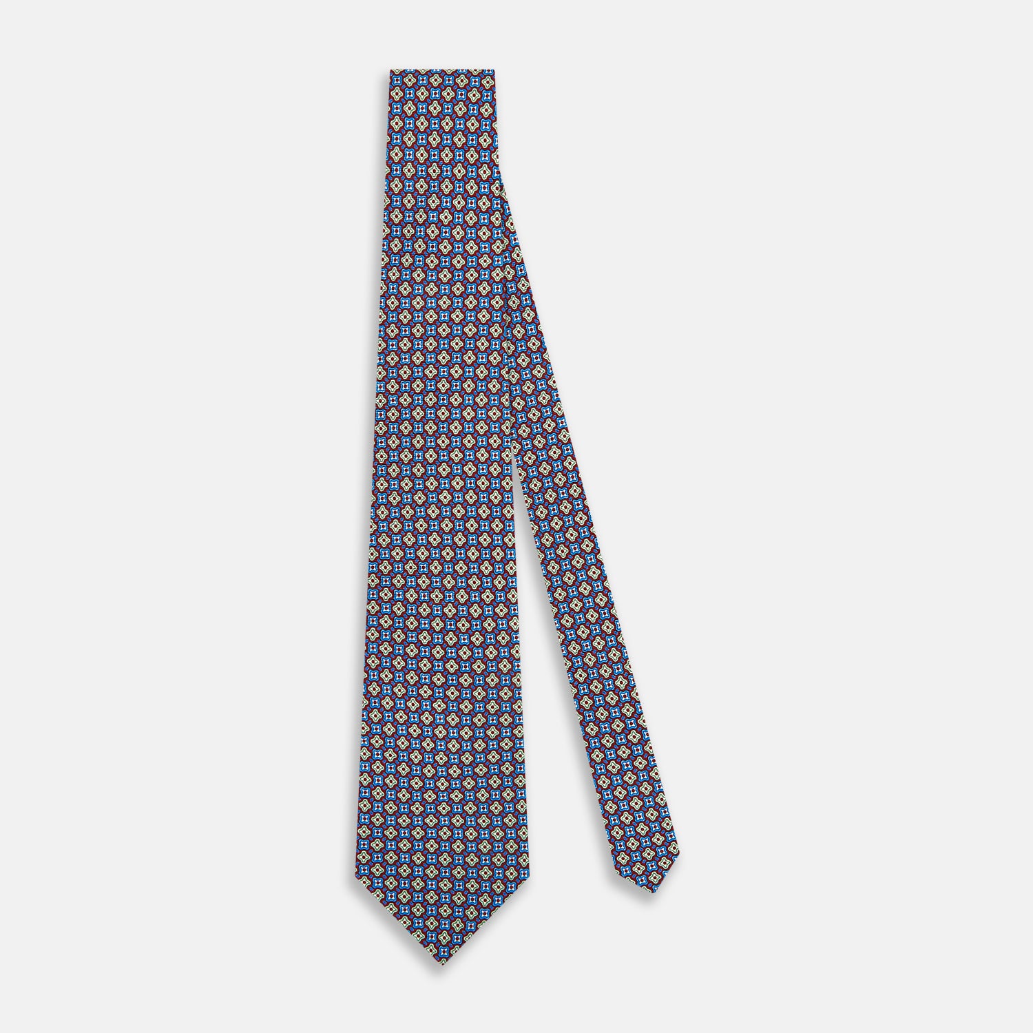View 2 of product Tulip Red and Blue Abstract Quatrefoil Foulard Printed Silk Tie OS