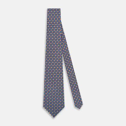 Tulip Red and Blue Abstract Quatrefoil Foulard Printed Silk Tie Image 1