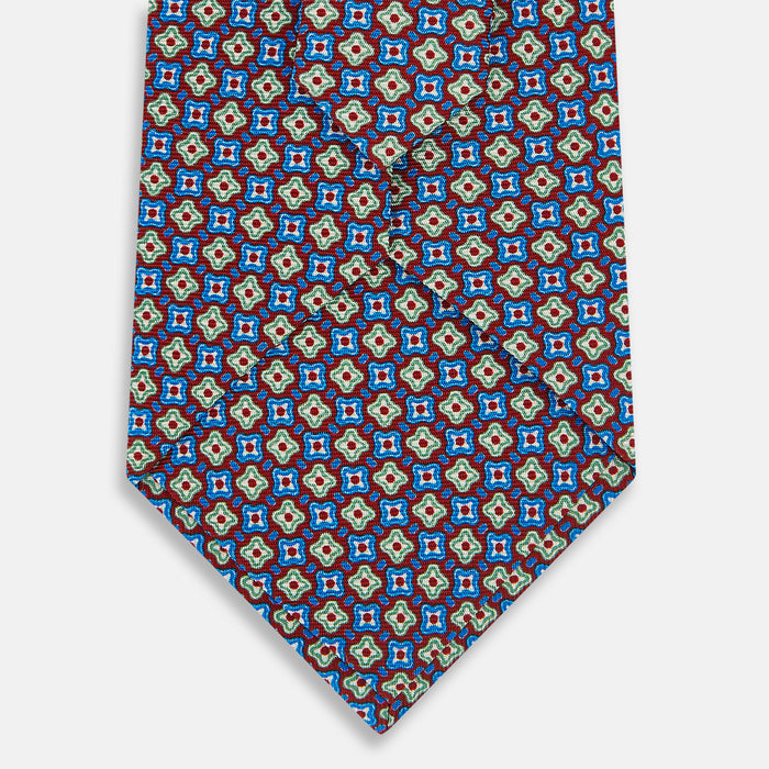 Tulip Red and Blue Abstract Quatrefoil Foulard Printed Silk Tie Image 2
