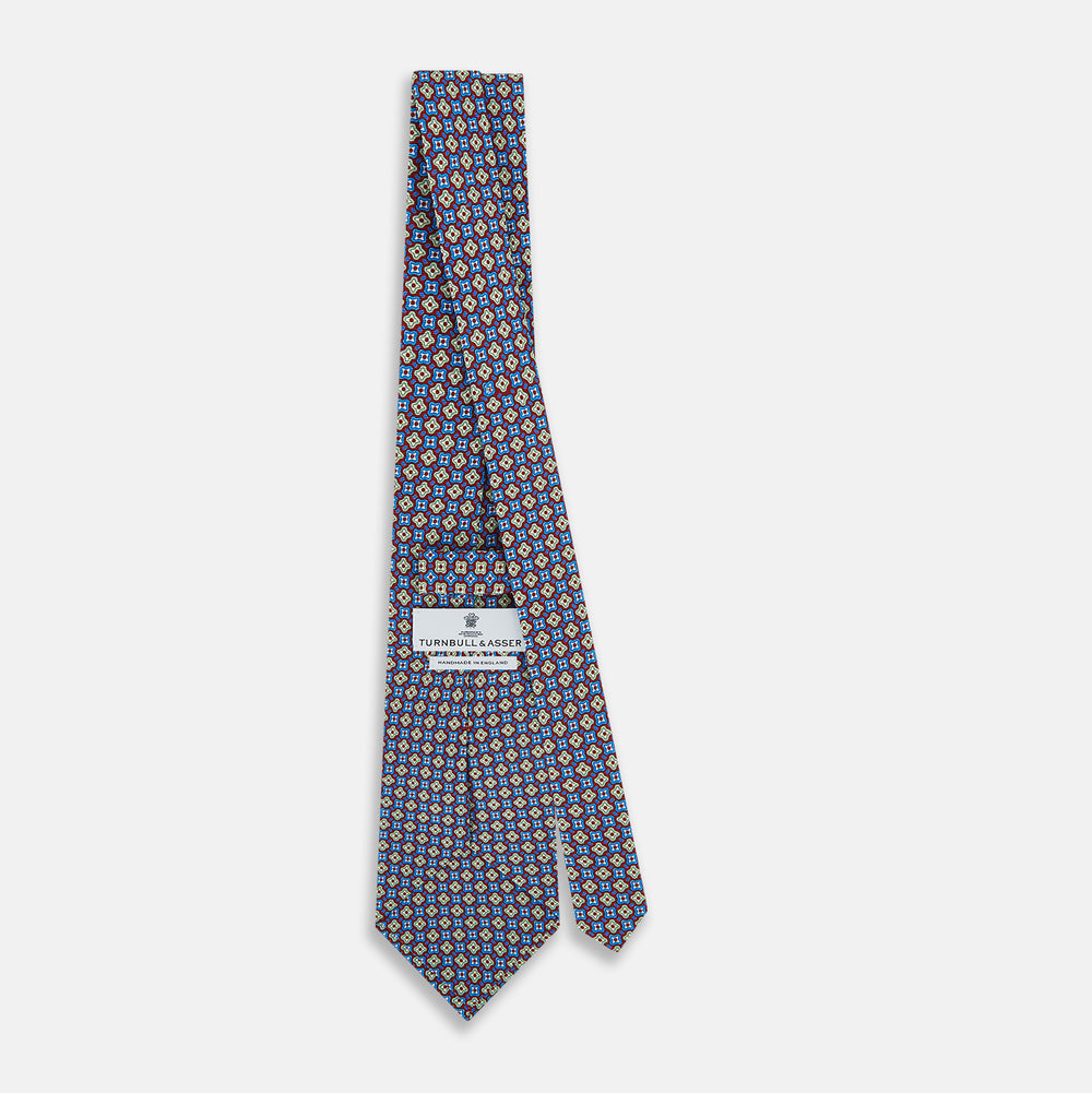 Tulip Red and Blue Abstract Quatrefoil Foulard Printed Silk Tie OS