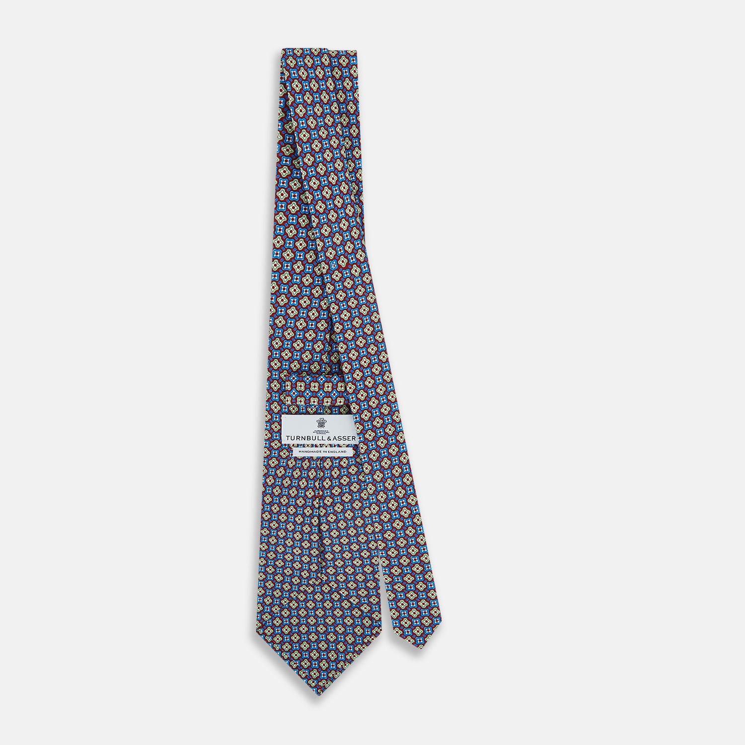View 4 of product Tulip Red and Blue Abstract Quatrefoil Foulard Printed Silk Tie OS