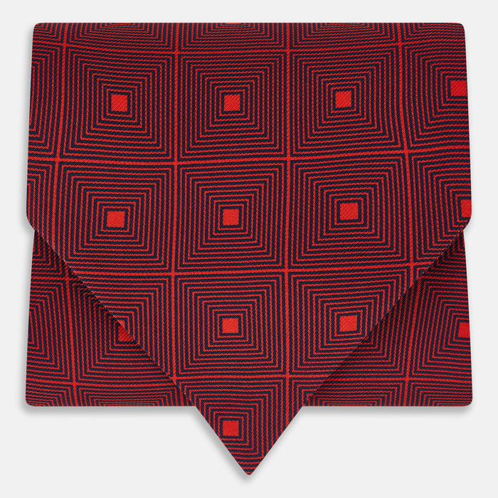 Tulip Red Concentric Diamond Printed Silk Cravat
