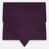View 1 of product The Burgundy Micro-Dot Bar Printed Silk Cravat by Turnbull & Asser UK features a British style with a navy background, vertical red dots, and diagonal burgundy and navy stripes.