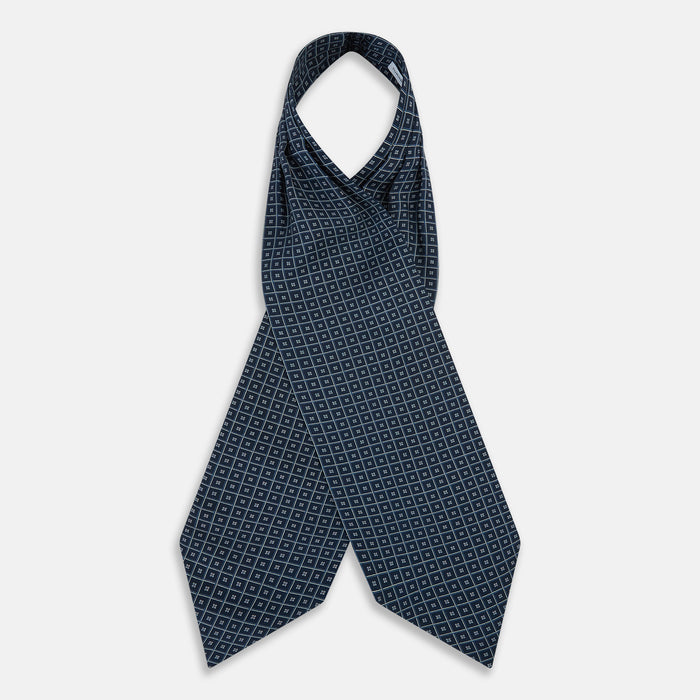 Geometric Navy Quatrefoil Motif Ascot Tie in Silk Image 1