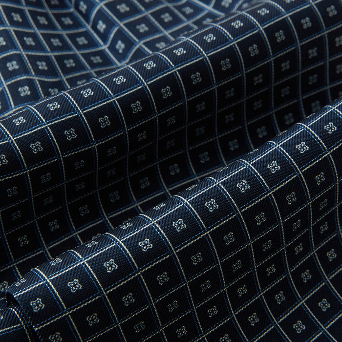 Geometric Navy Quatrefoil Motif Ascot Tie in Silk Image 3