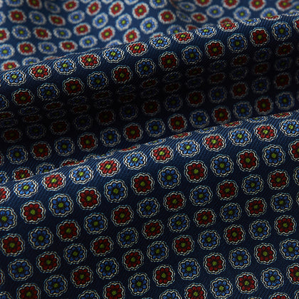 Midnight Blue Contrasting Rosette Medallion Printed Silk Cravat Image 3