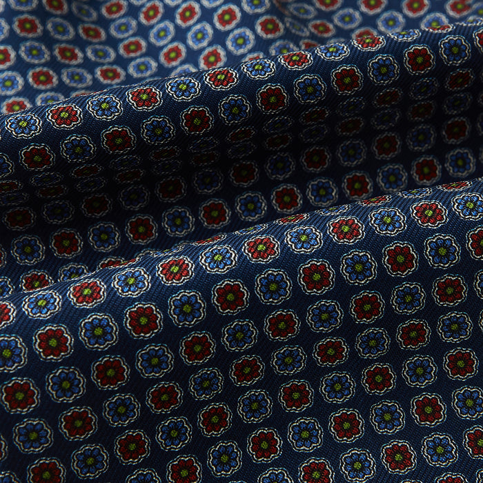 Midnight Blue Contrasting Rosette Medallion Printed Silk Cravat Image 3