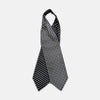 View 1 of product A Chequered Navy & White Cravat in Silk by Turnbull & Asser UK, featuring a checkered pattern on one side and diagonal stripes on the other, is laid flat on a white background.