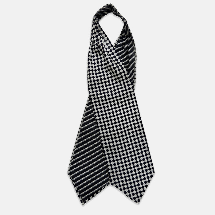 Chequered Navy & White Cravat in Silk Image 1