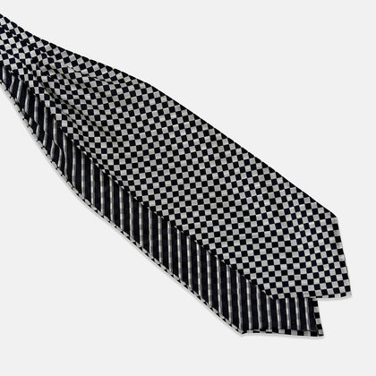 Chequered Navy & White Cravat in Silk Image 2