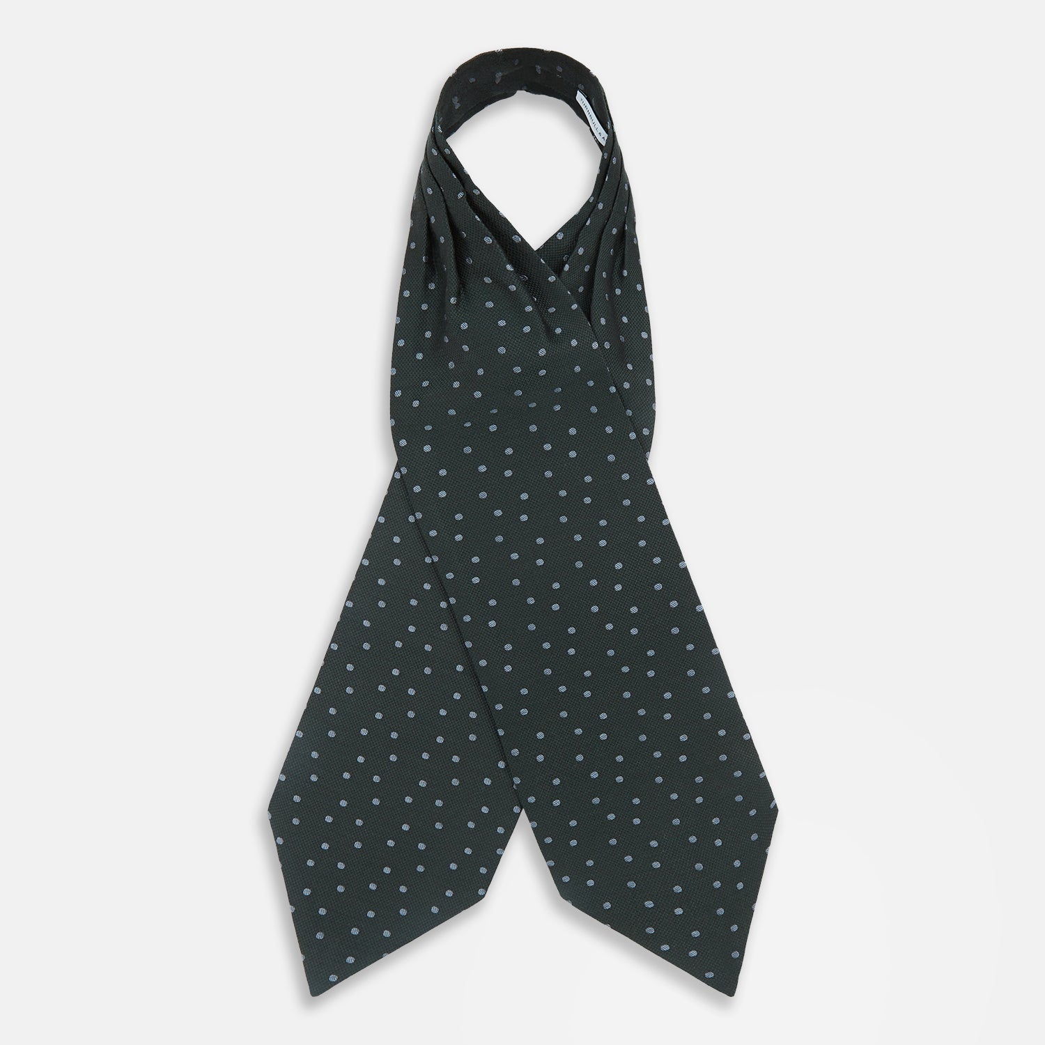 View 2 of product The Turnbull & Asser Pale Blue and Green Micro Dot Cravat features a refined micro dot pattern, blending pale blue and green for a sophisticated look—perfect for adding elegance to any ensemble.