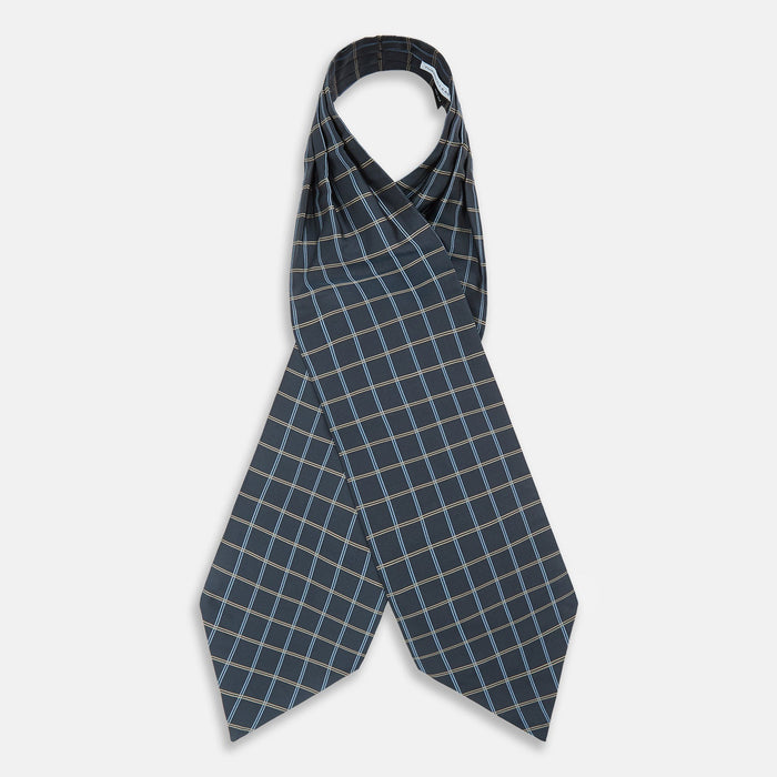 Navy Fine Double Check Silk Cravat Image 1