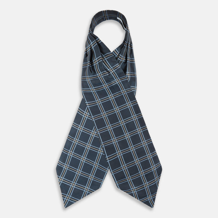 Navy Triple Check Silk Cravat Image 1