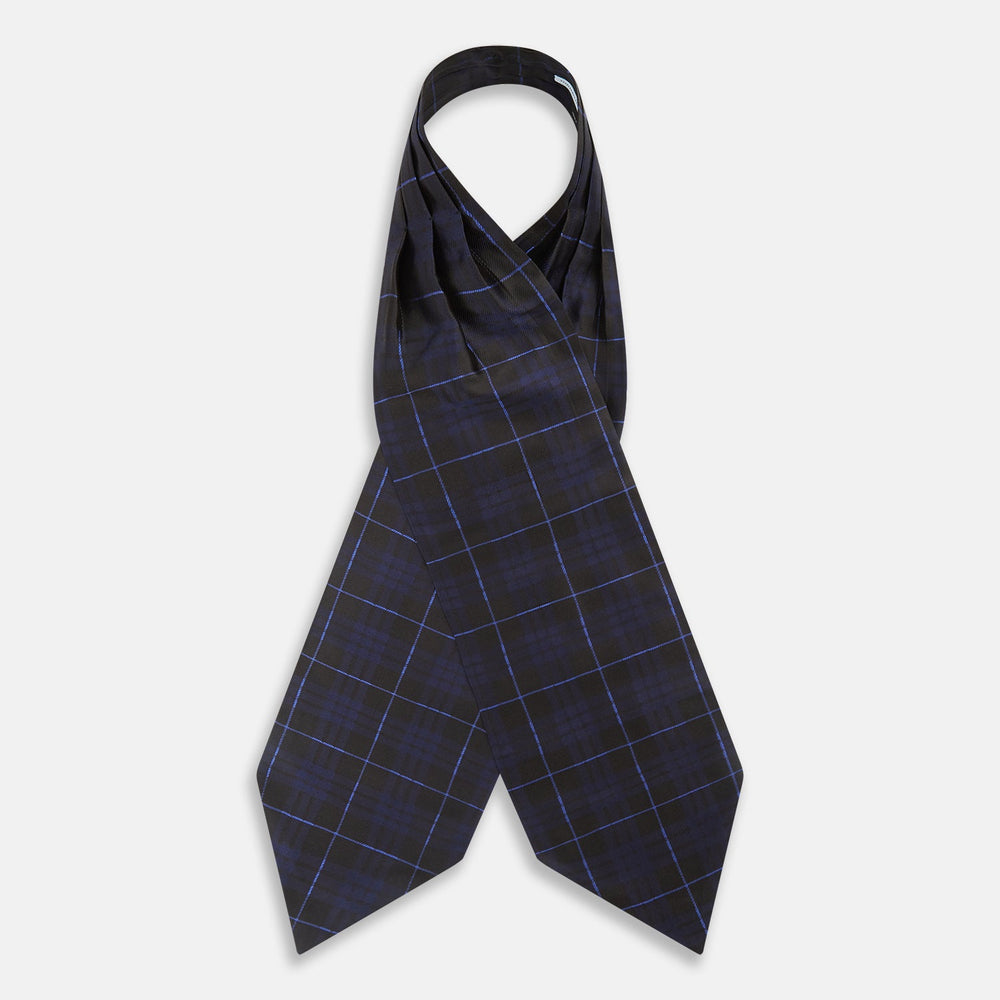 Pair the Turnbull & Asser Green Tartan Silk Cravat with a pocket square in a dark plaid of blue and black—a sharp, pointed accent that perfectly complements formal neckwear.