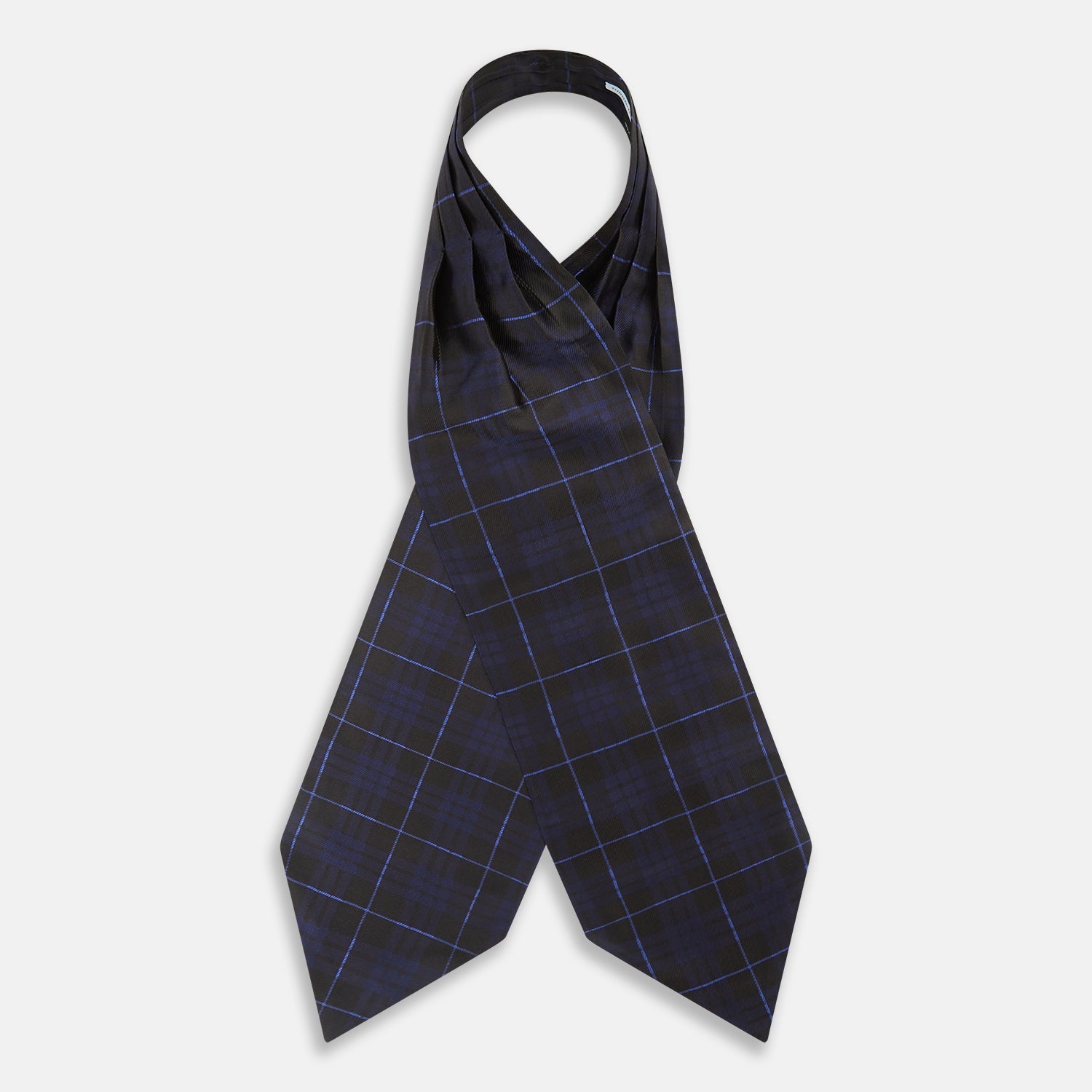 View 2 of product Pair the Turnbull & Asser Green Tartan Silk Cravat with a pocket square in a dark plaid of blue and black—a sharp, pointed accent that perfectly complements formal neckwear.