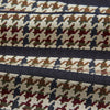 View 4 of product A folded pocket square with a houndstooth pattern in cream, brown, olive green, and burgundy with navy stripes—ideal for pairing with the Turnbull & Asser Brown Houndstooth Silk Cravat.