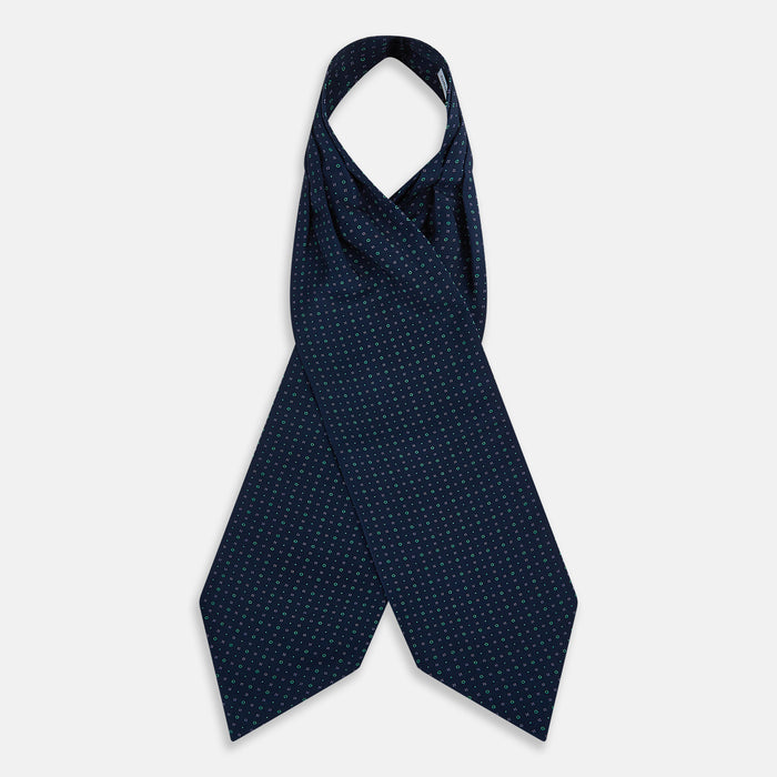 Dark Navy Geometric Pin-Dot Printed Silk Cravat Image 1