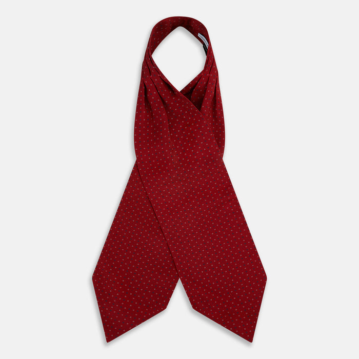 Red Geometric Pin-Dot Printed Silk Cravat Image 1