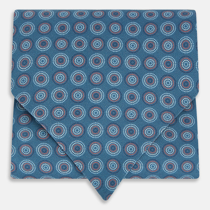 Blue Dotted Roundel Printed Silk Cravat