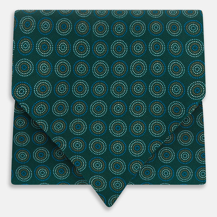 Forest Green Dotted Roundel Printed Silk Cravat