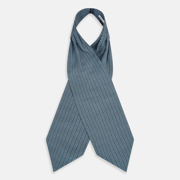 Blue Geometric Lattice Damier Printed Silk Cravat Image 1
