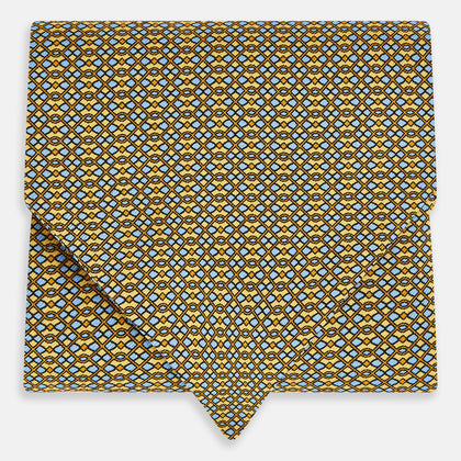Yellow Geometric Lattice Damier Printed Silk Cravat