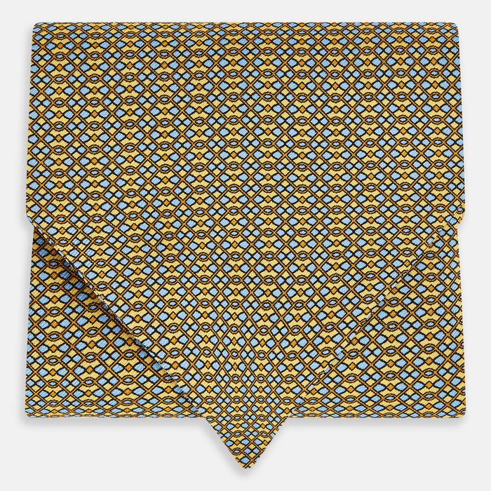 Yellow Geometric Lattice Damier Printed Silk Cravat