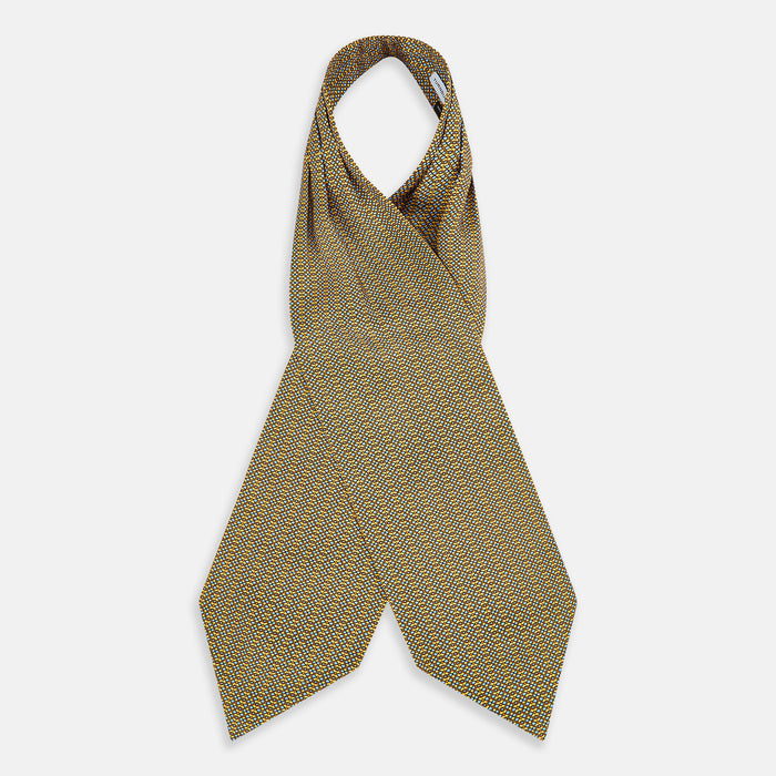 Yellow Geometric Lattice Damier Printed Silk Cravat Image 1