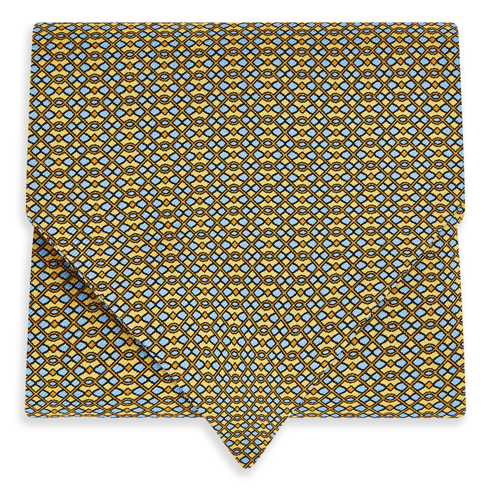 Yellow Geometric Lattice Damier Printed Silk Cravat Image 4