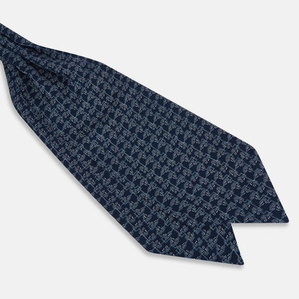 Dark Navy Floral Jigsaw Printed Silk Cravat Image 2