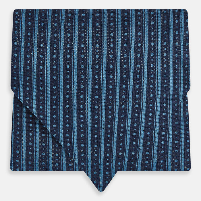 Blue Beaded Ticking Stripe Printed Silk Cravat